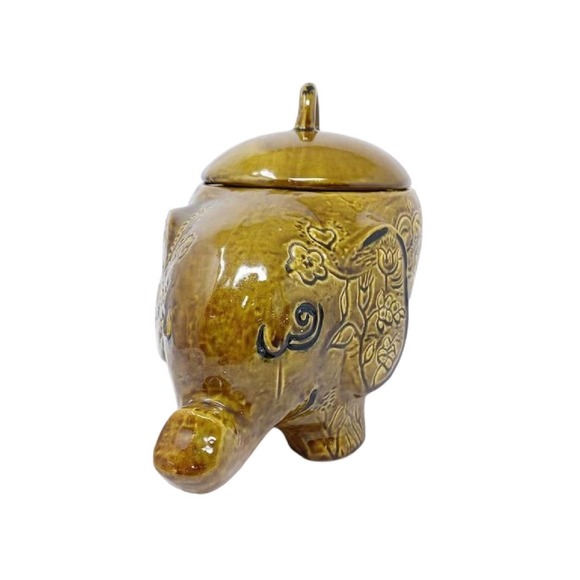 California Pottery Green Floral Elephant Cookie Jar, RARE - Picture 3 of 7